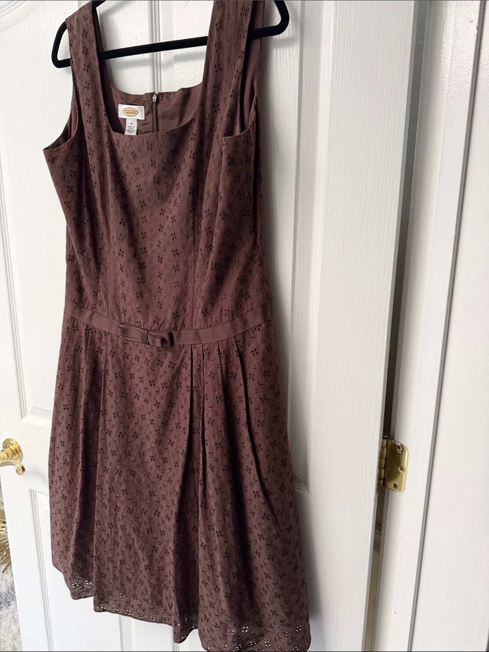 Talbots Chocolate Brown Sleeveless  Dress with Bow Waist, 💯 cotton